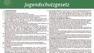 Textauszug aus dem Jugendschutzgesetz – gesetzliche Regelungen zum Schutz von Jugendlichen im Glücksspielbereich.